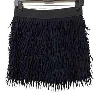 Black fringe micro mini skirt elastic waist size small‎ stretchy